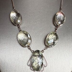 Sterling Silver Black Rutilated Quartz Statement Necklace 110+ TCW